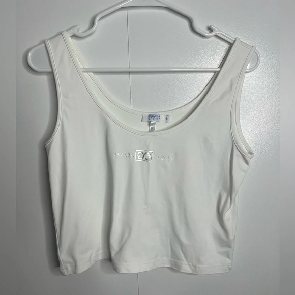 Escada Tops - Escada Sport - Cropped white tank with silver writing - Large